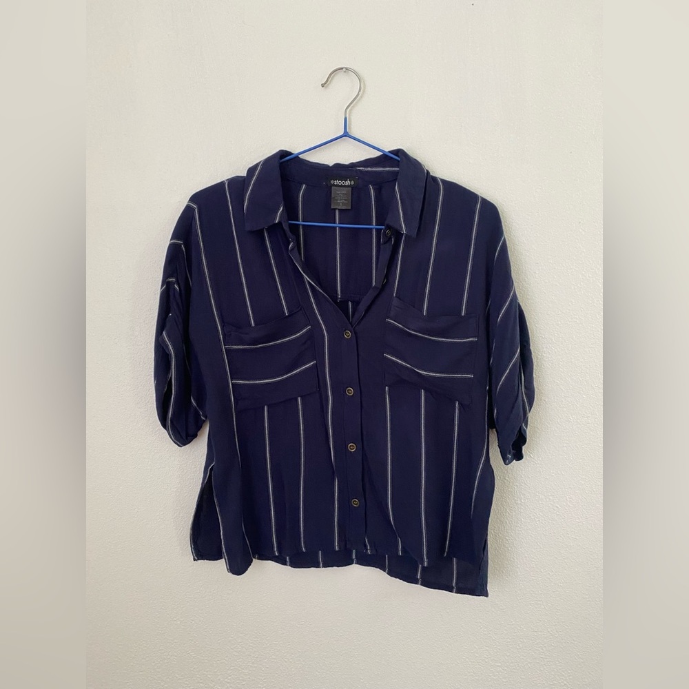 Stoosh Blue Stripe Button Up Top Size S